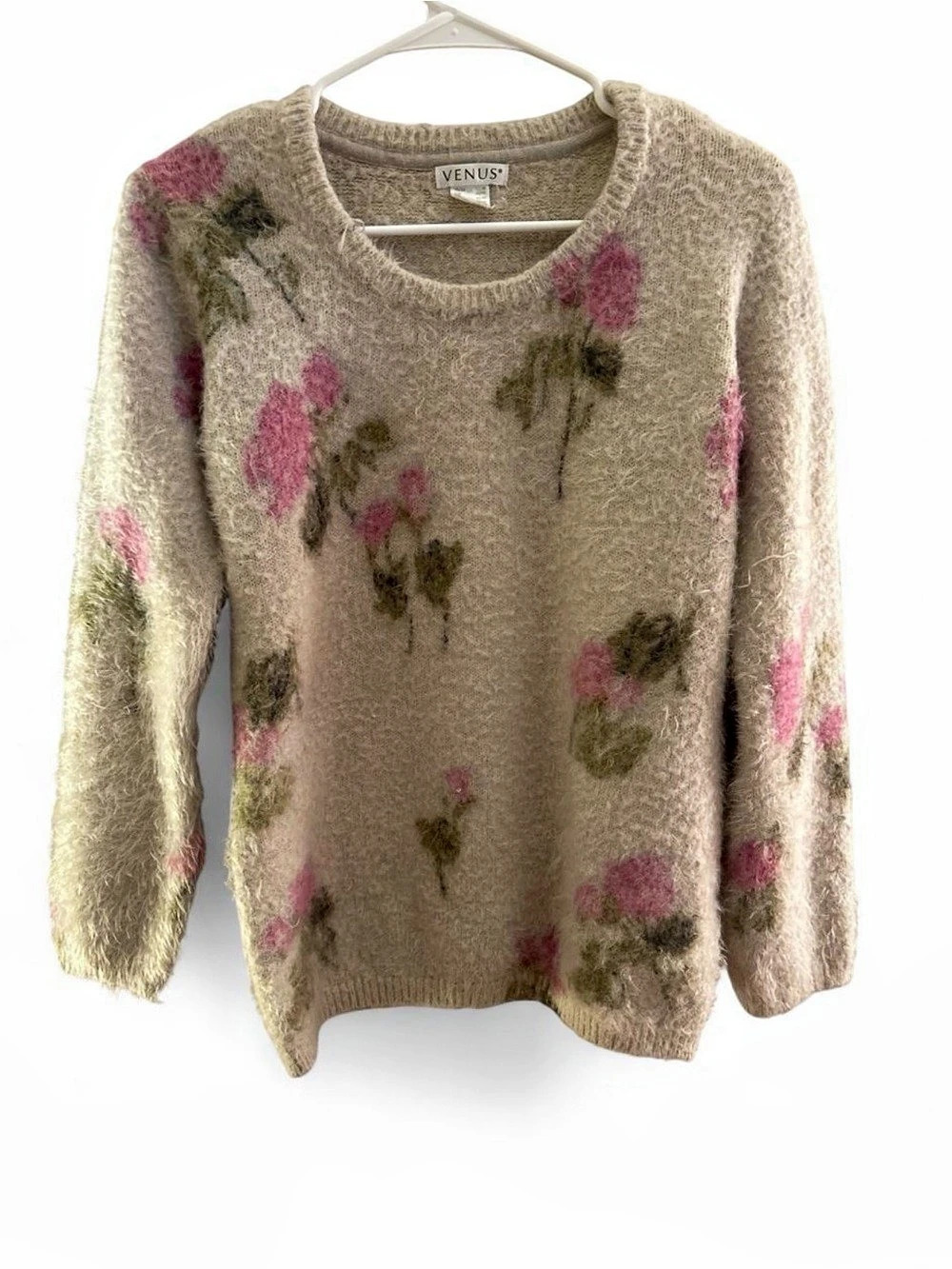 VENUS Floral Sweater in Beige & Pink Size Medium